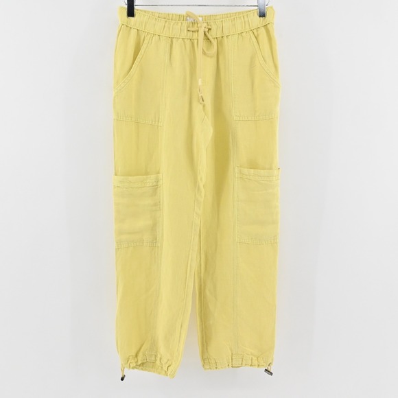 Nicole Miller Other - Nicole Miller Womens Yellow Cargo Pants Size XS Linen‎ Blend Crop Cinch Hem